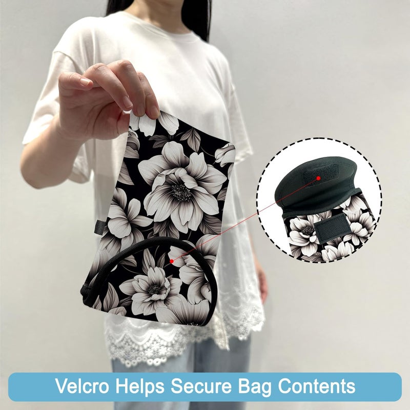 otilil Neoprene Cell Phone Sleeve Pouch Case Bag with Crossbody Strap Neck Lanyard for Women 7.5 X 4.3 in Flower Black - Image 4
